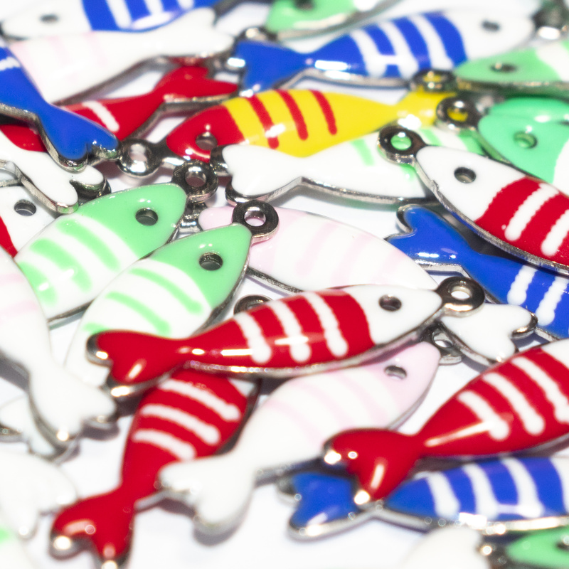 3 Charms Pesci in Acciaio Inox smaltato 18x5mm
