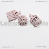 Ciondolo Gabbietta 3D in metallo smaltato rosa 20x12mm
