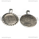 Base Tonda in metallo argento antico per cammeo 20mm
