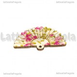 Ventaglio in legno e stoffa  Fiori Rosa 49x31mm
