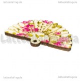 Ventaglio in legno e stoffa  Fiori Rosa 49x31mm