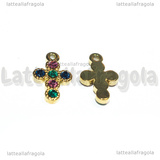 Ciondolo Croce in Acciaio Inox placcato oro 18K con strass 16x10mm