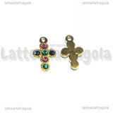 Ciondolo Croce in Acciaio Inox placcato oro 18K con strass 16x10mm