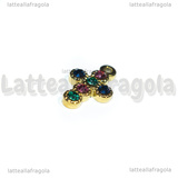 Ciondolo Croce in Acciaio Inox placcato oro 18K con strass 16x10mm