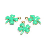 3 Charms Quadrifoglio in Acciaio Inox dorato smaltato tiffany 13x9mm