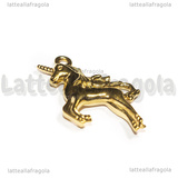 Ciondolo Unicorno 3D in Acciaio Inox Dorato 26x27x4mm