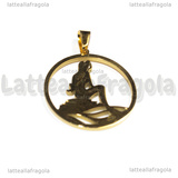 Ciondolo Sirena sullo Scoglio in Acciaio Inox Dorato 21mm