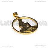 Ciondolo Sirena sullo Scoglio in Acciaio Inox Dorato 21mm