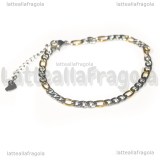 Bracciale in Acciaio Inox maglia Figaro Argento e Oro 19cm